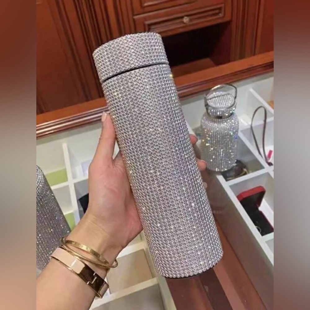 1pc 480ml Diamond Insulated Cup, Smart And Shiny Double-Layer Stainless Steel